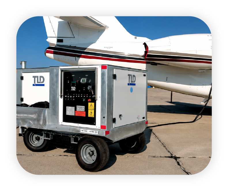 Unidad de potencia en tierra junto a aeronave en rampa